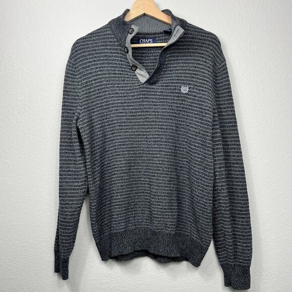 Chaps Ralph Lauren Sweater Mens M Elbow Patches Thick Pullover Gray Bloke Preppy - Picture 1 of 12